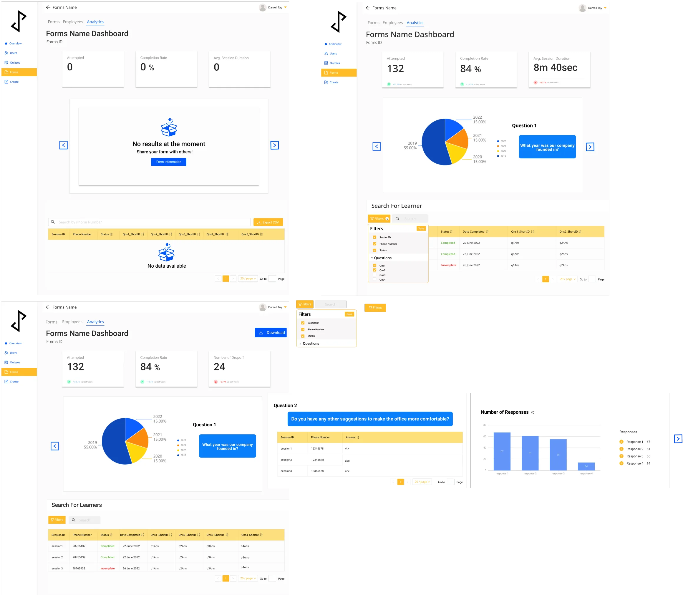 JoyForm analytics designs for different response types